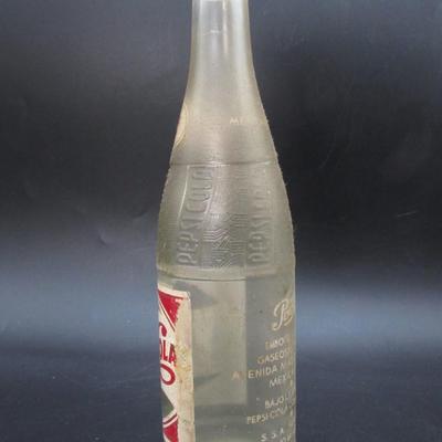 Vintage Mexican Spanish Pepsi Cola Textured Printed Graphics on Glass Classic Bottle