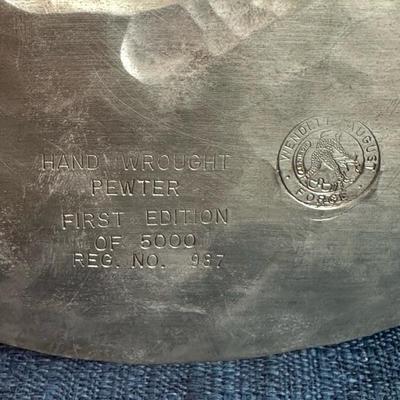 Lot 75, JFK pewter limited edition, 9 inch plate, and John and Jackie Kennedy glass paperweight