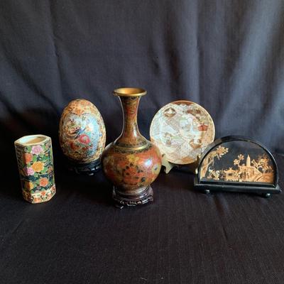 CloisonnÃ© Vase with Gilded Hand Painted Asian Decor (LR-HS)