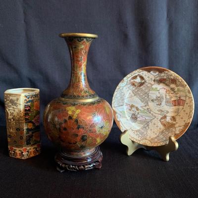 CloisonnÃ© Vase with Gilded Hand Painted Asian Decor (LR-HS)