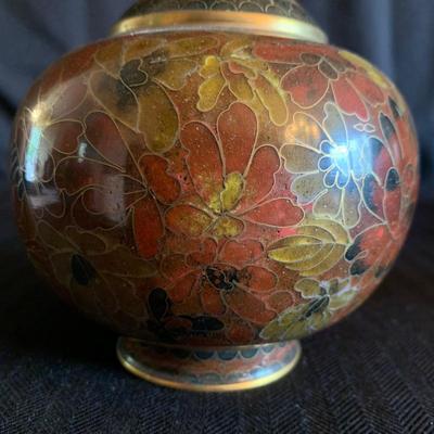 CloisonnÃ© Vase with Gilded Hand Painted Asian Decor (LR-HS)
