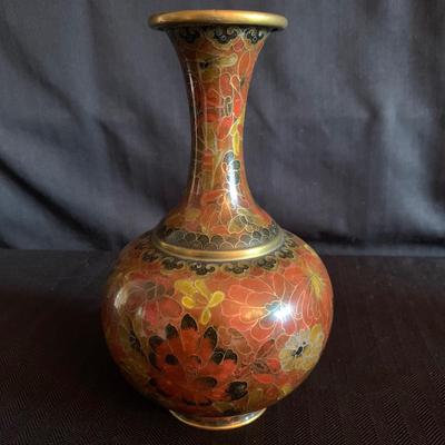 CloisonnÃ© Vase with Gilded Hand Painted Asian Decor (LR-HS)
