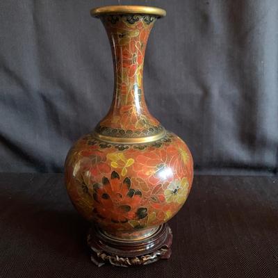 CloisonnÃ© Vase with Gilded Hand Painted Asian Decor (LR-HS)