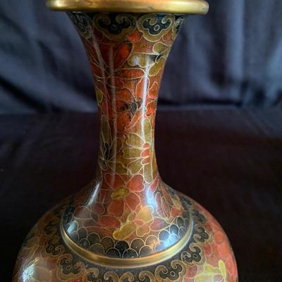CloisonnÃ© Vase with Gilded Hand Painted Asian Decor (LR-HS)