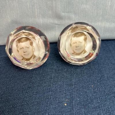 Lot 78 two glass JFK paperweights