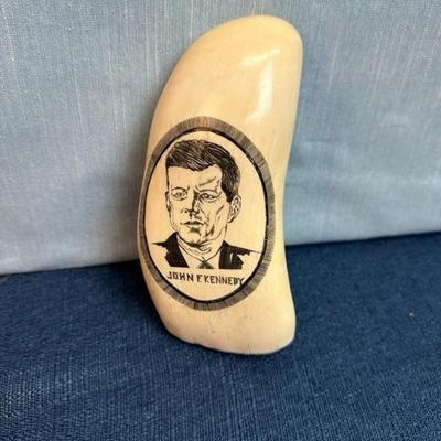 Lot 79, John F Kennedy, Scrimshaw Art