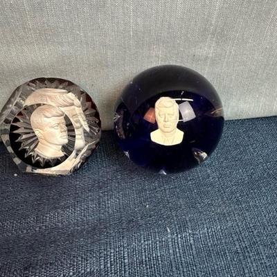 Lot 80, Kennedy paperweights, two Acrylic two glass