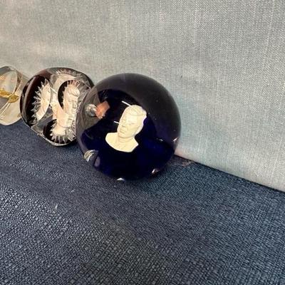 Lot 80, Kennedy paperweights, two Acrylic two glass