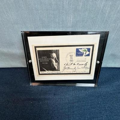 Lot 83, JFK postcard signed by various Kennedy family members in Acrylic frame