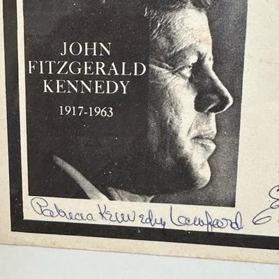 Lot 83, JFK postcard signed by various Kennedy family members in Acrylic frame