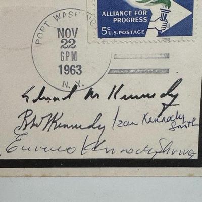 Lot 83, JFK postcard signed by various Kennedy family members in Acrylic frame