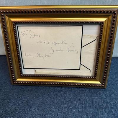 Lot 89 note card, written, and signed by Jacqueline Kennedy