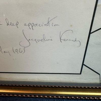 Lot 89 note card, written, and signed by Jacqueline Kennedy