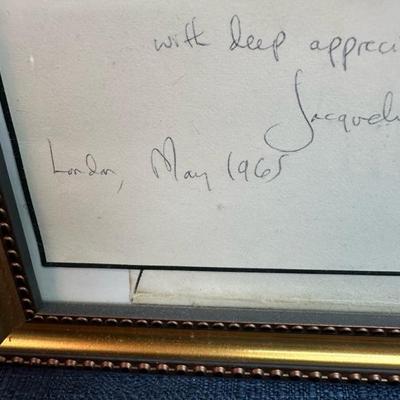 Lot 89 note card, written, and signed by Jacqueline Kennedy
