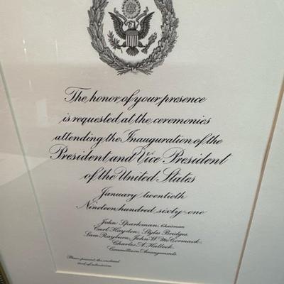 Lot 95 John Kennedy, inauguration invitation and photo of JFK and Jacqueline Kennedy at ï¿¼inauguration