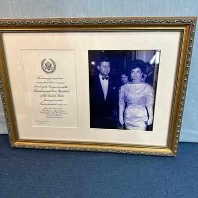Lot 95 John Kennedy, inauguration invitation and photo of JFK and Jacqueline Kennedy at ï¿¼inauguration