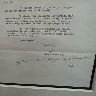Lot 97  Initialed and signed letter from Robert Kennedy to Judge Daniel Oâ€™Connell
