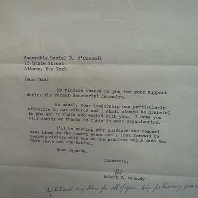 Lot 97  Initialed and signed letter from Robert Kennedy to Judge Daniel Oâ€™Connell