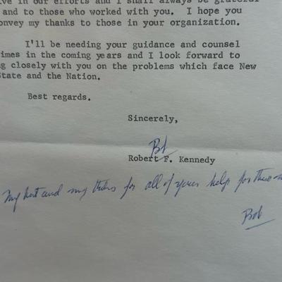 Lot 97  Initialed and signed letter from Robert Kennedy to Judge Daniel Oâ€™Connell