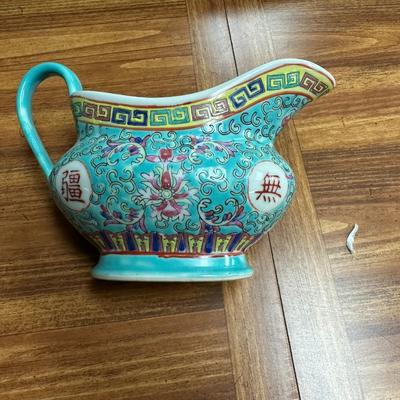 Chinese turquoise platter and gravy boat