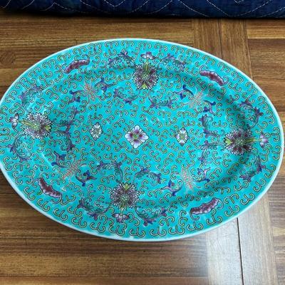 Chinese turquoise platter and gravy boat