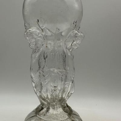 French LeGras Fgural Glass Decanter Bottle: 3 Cherubs Supporting a Globe
