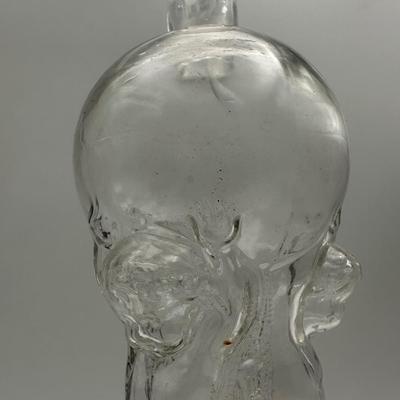 French LeGras Fgural Glass Decanter Bottle: 3 Cherubs Supporting a Globe
