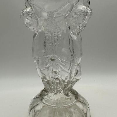 French LeGras Fgural Glass Decanter Bottle: 3 Cherubs Supporting a Globe