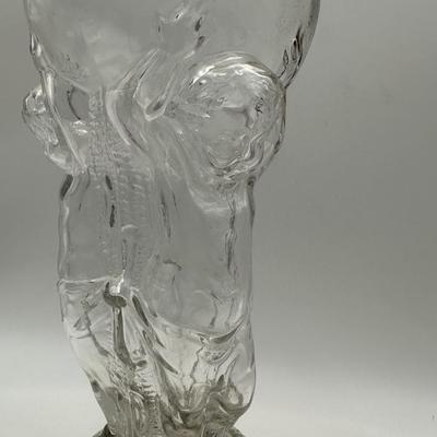 French LeGras Fgural Glass Decanter Bottle: 3 Cherubs Supporting a Globe