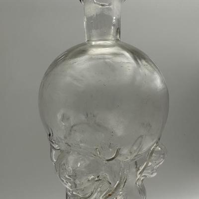 French LeGras Fgural Glass Decanter Bottle: 3 Cherubs Supporting a Globe