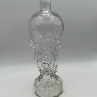French LeGras Fgural Glass Decanter Bottle: 3 Cherubs Supporting a Globe