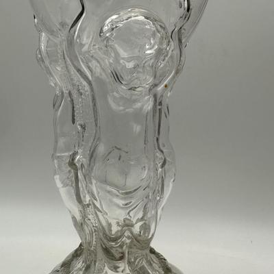 French LeGras Fgural Glass Decanter Bottle: 3 Cherubs Supporting a Globe