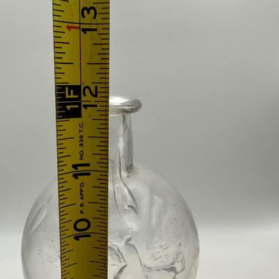 French LeGras Fgural Glass Decanter Bottle: 3 Cherubs Supporting a Globe