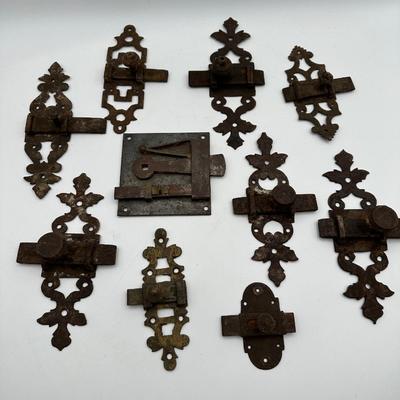 Ten Antique Iron Door Latches (10)