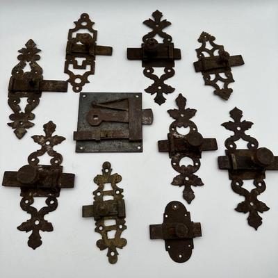 Ten Antique Iron Door Latches (10)