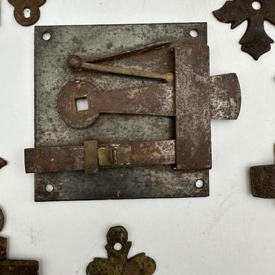 Ten Antique Iron Door Latches (10)