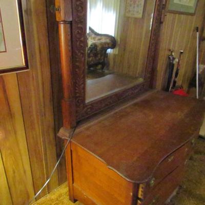 Antique Solid Wood Three Drawer Dresser with Beveled Mirror