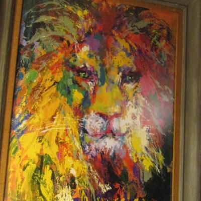 'Portrait of a Lion' Impressionist Framed Print by LeRoy Neiman- Approx 31 1/2