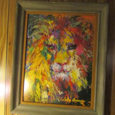 'Portrait of a Lion' Impressionist Framed Print by LeRoy Neiman- Approx 31 1/2