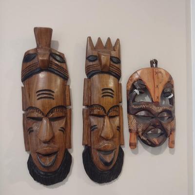 Set of Three Wood Carved Tribal Face Masks
