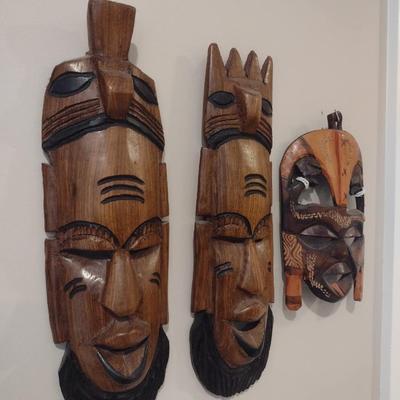 Set of Three Wood Carved Tribal Face Masks
