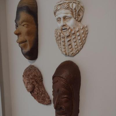 Set of Four Pottery Clay Face Portraits Wall Art