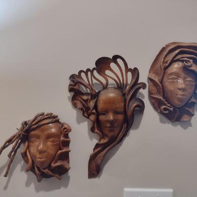 Set of Three Leather Face Masks Wall Art