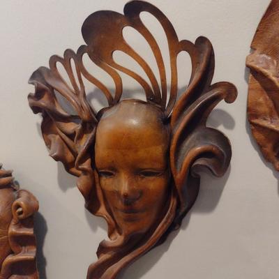 Set of Three Leather Face Masks Wall Art