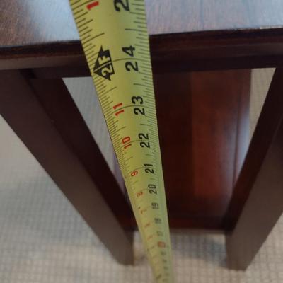Walnut Finish Side Table Trapezoid Shape Drawer by Leek Home