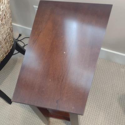 Walnut Finish Side Table Trapezoid Shape Drawer by Leek Home