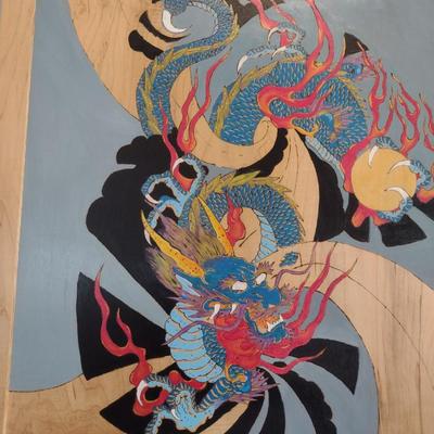 Framed Original Pyrography Art Chinese Dragon Asheville Artist Jahn Morrison