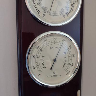 Hygrometer, Barometer, and Thermometer Mounted on Wood Base Wall Decor