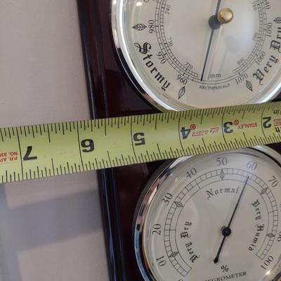 Hygrometer, Barometer, and Thermometer Mounted on Wood Base Wall Decor