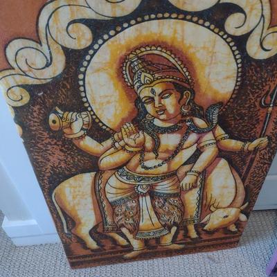 Pair of Textile Art Prints Goddess Shiva Gold Tone and Lavendar Tone